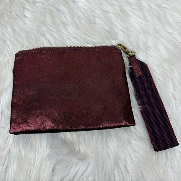 Anthropologie Women’s Maroon Leather Metallic Wristlet Small 5.5" X 7.5" - Picture 4 of 16